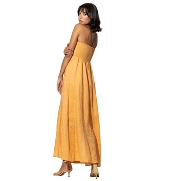 Lusana Orange Strapless Pleated Bodice Smocked Back Maxi Dress Summer Beach - Picture 4 of 10